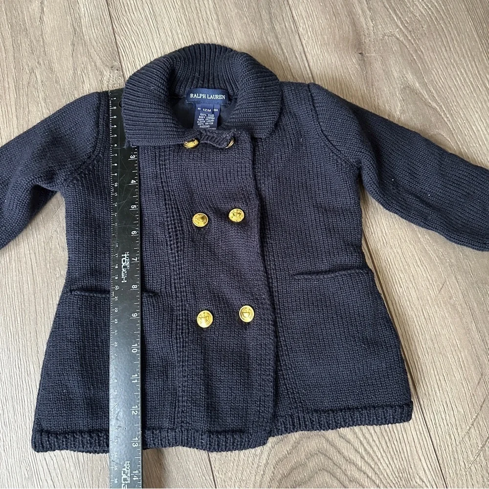 RALPH LAUREN 100% Wool Baby Cardigan Sweater Jacket Navy 12 Months